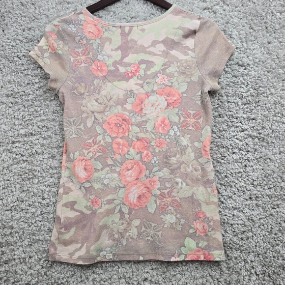 One World Shirt Womens Medium Floral Roses Embellished V-Neck Y2K READ - Picture 6 of 10